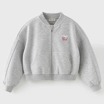 Ensemble sport veste zippée et pantalon évasé enfant fille- Gris chiné