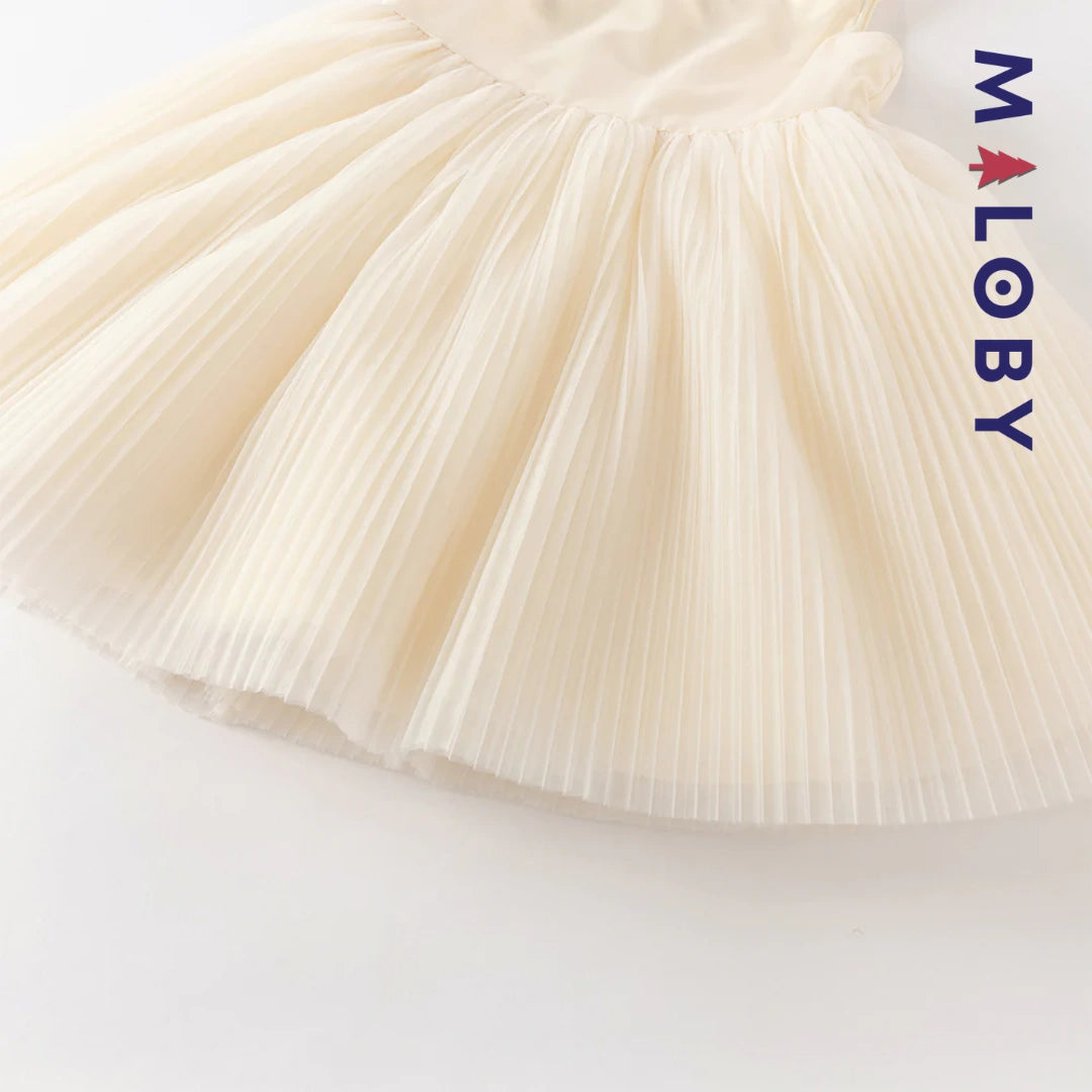 Robe de fête d'été sans manches en tulle champagne pour filles