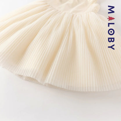 Robe de fête d'été sans manches en tulle champagne pour filles