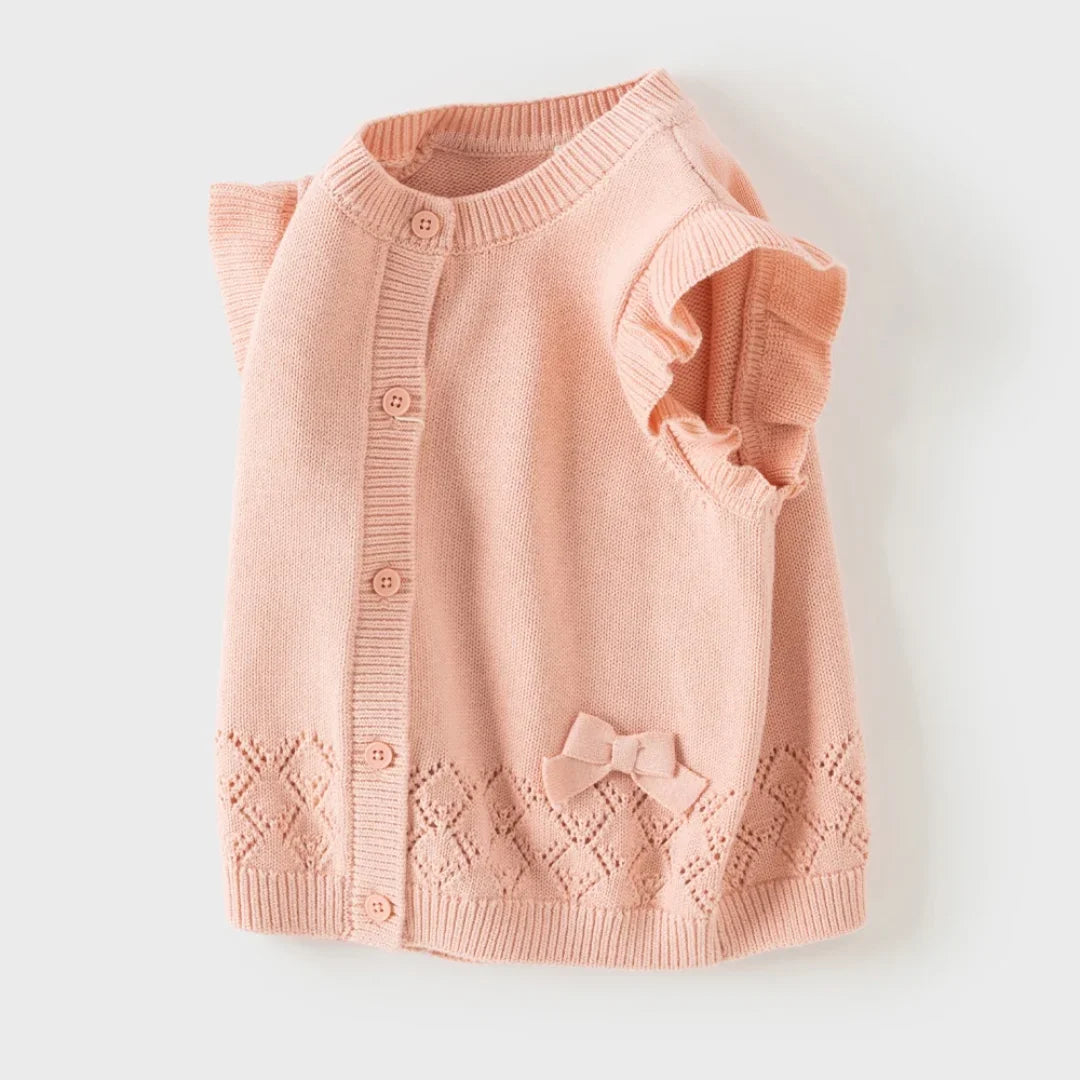 Gilet sans manches en maille 100% coton enfant fille -Rouge/Rose