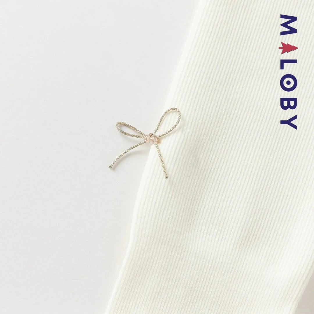 Collant épais à nœuds enfant fille- beige/noir