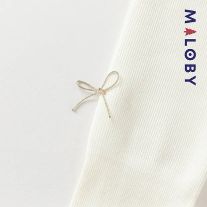 Collant épais à nœuds enfant fille- beige/noir