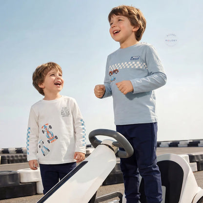 T-shirt en pur coton motif graphique enfant garçon bleu et blanc - MALOBY