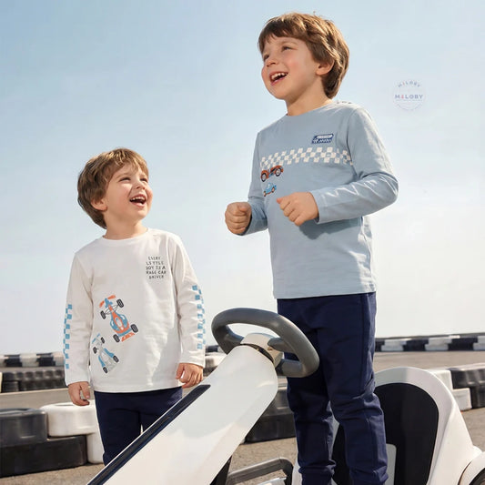 T-shirt en pur coton motif graphique enfant garçon bleu et blanc - MALOBY