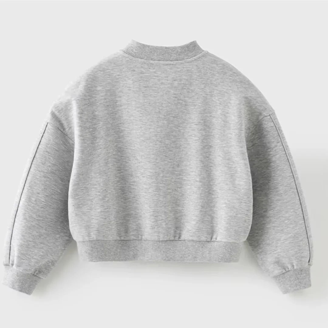 Ensemble sport veste zippée et pantalon évasé enfant fille- Gris chiné