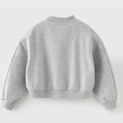 Ensemble sport veste zippée et pantalon évasé enfant fille- Gris chiné