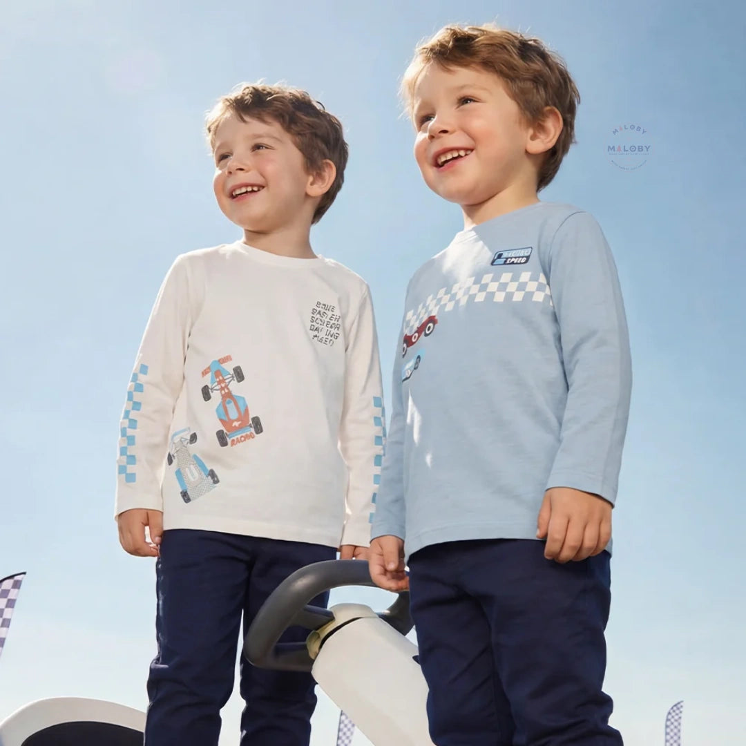 T-shirt en pur coton motif graphique enfant garçon -Bleu/Blanc