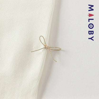 Collant épais à nœuds enfant fille- beige/noir