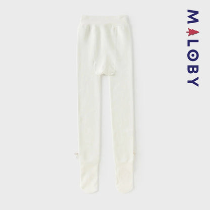 Collant épais à nœuds enfant fille- beige/noir