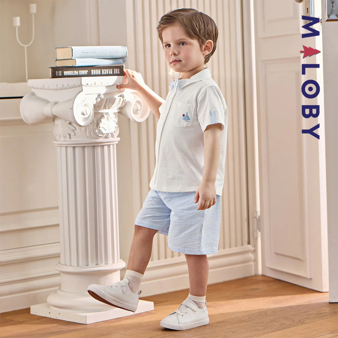 Ensemble habillé 2 pièces en pur coton enfant garçon -Blanc