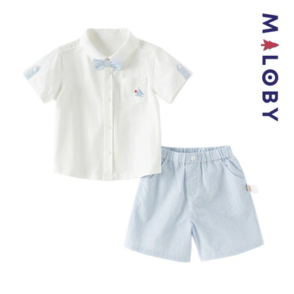 Ensemble habillé 2 pièces en pur coton enfant garçon -Blanc