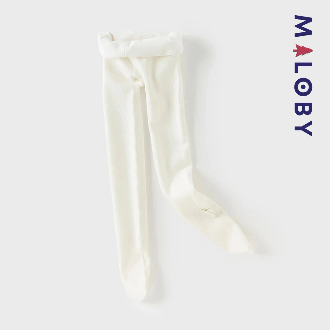 Collant épais à nœuds enfant fille- beige/noir