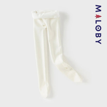 Collant épais à nœuds enfant fille- beige/noir