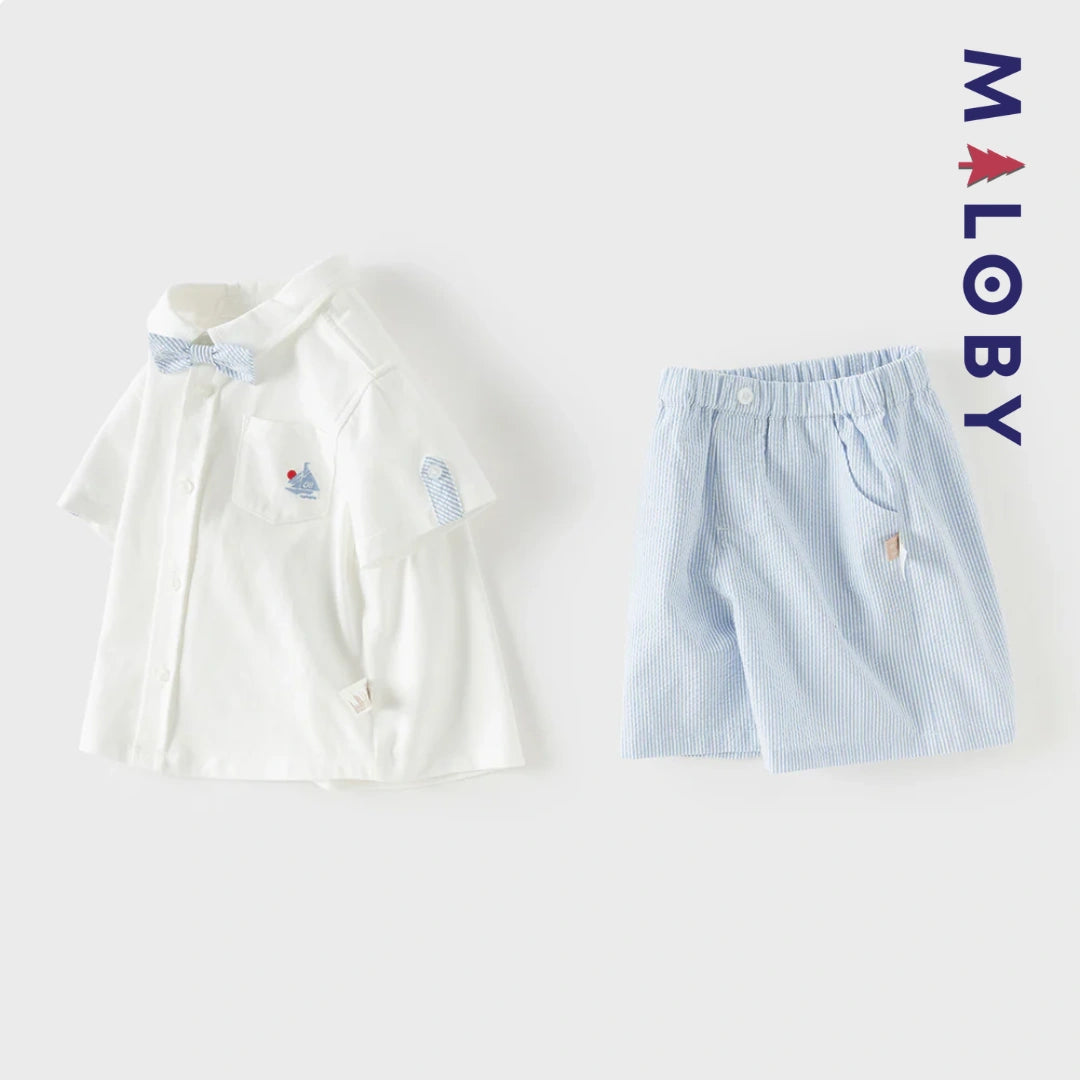 Ensemble habillé 2 pièces en pur coton enfant garçon -Blanc