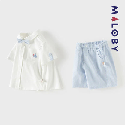 Ensemble habillé 2 pièces en pur coton enfant garçon -Blanc