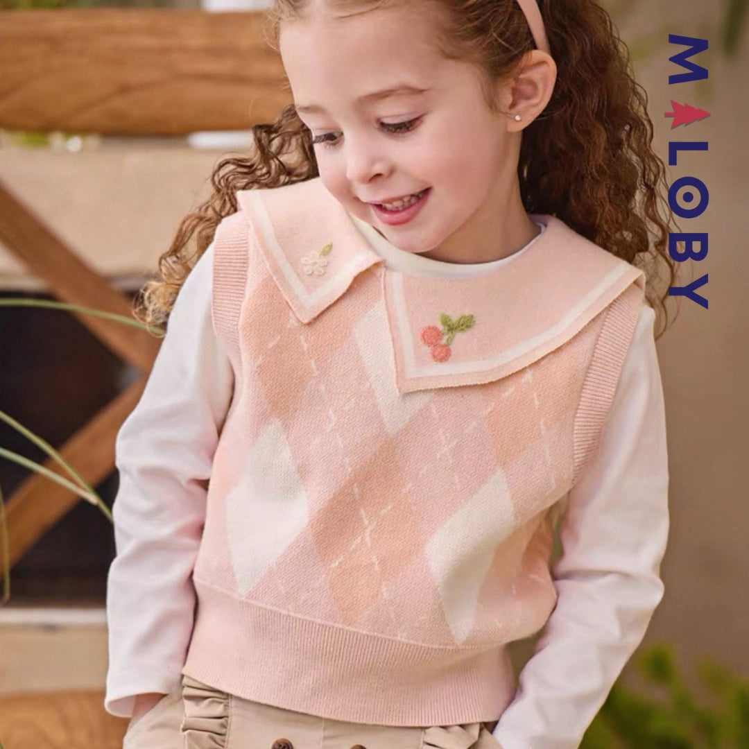 Pull sans manches à col brodé enfant fille– Rose
