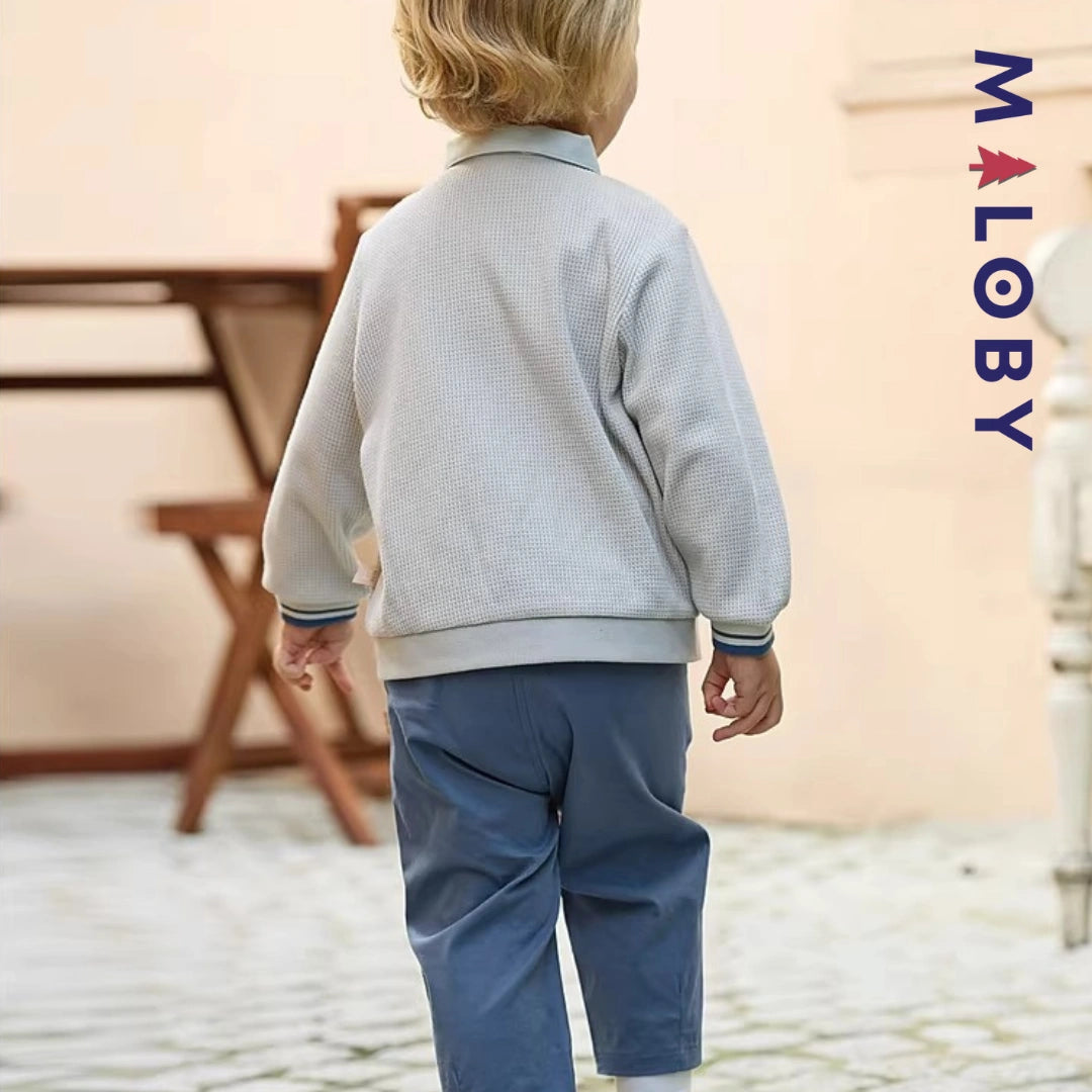 Ensemble habillé cardigan+pantalon+noeud enfant garçon -Bleu -robes et ensembles pour filles, bébés et garcons - MALOBY