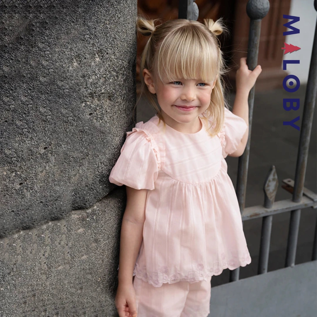 Ensemble  d'été en dentelle Tunique+Short enfant fille -Rose