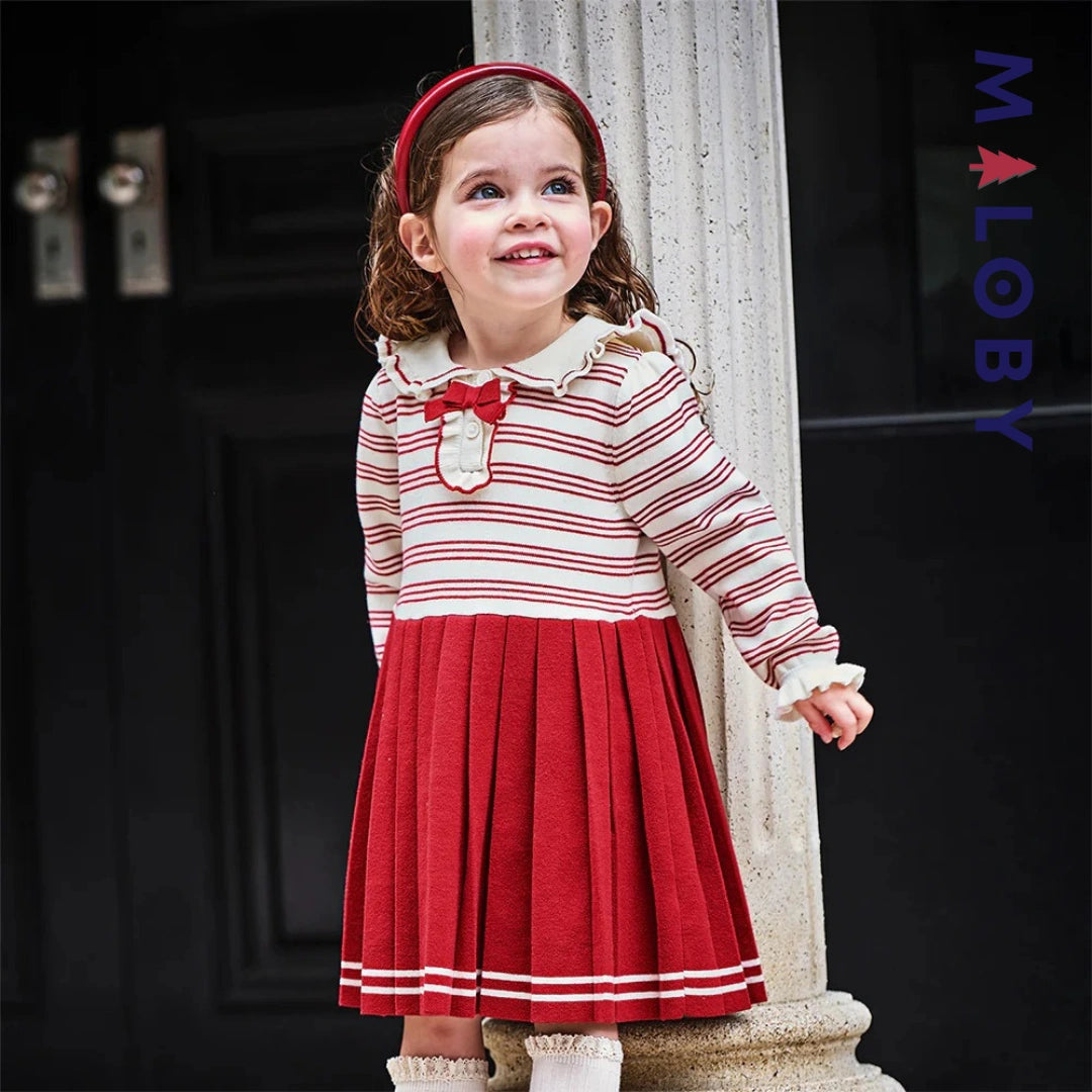Robe en tricot manches longues enfant fille - Rouge