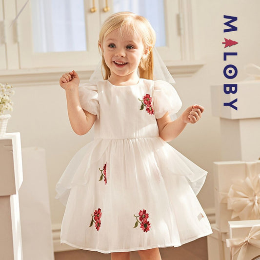 Robe cérémonie brodée enfant fille - Blanc -robes et ensembles pour filles, bébés et garcons - MALOBY