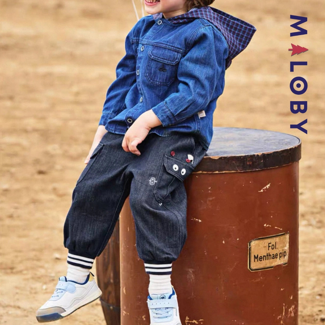 Pantalon battle en Denim décontracté enfant garçon-Marine -robes et ensembles pour filles, bébés et garcons - MALOBY