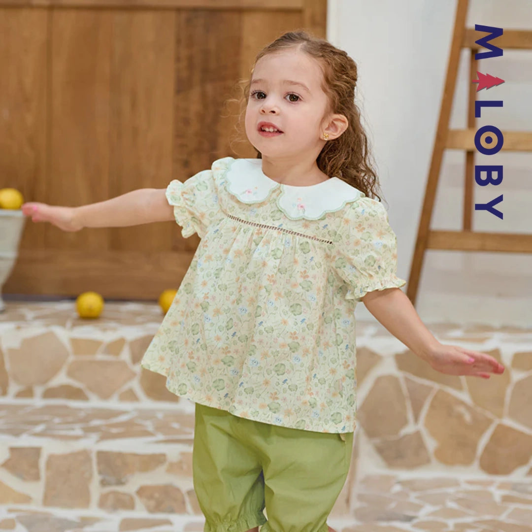 Ensemble floral 2 pièces Tunique+Short enfant fille- Vert