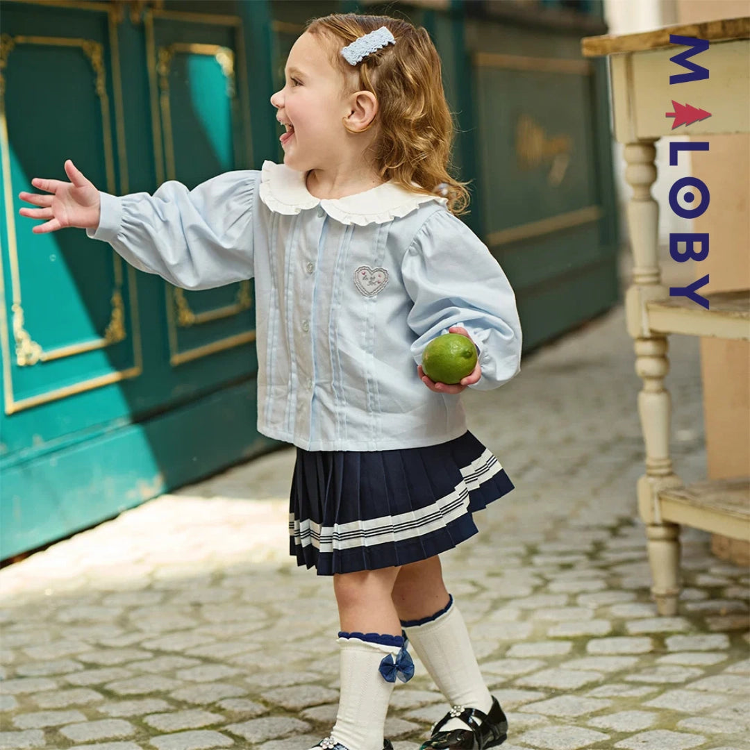 Ensemble habillé 2 pièces Chemise + Jupon plissé enfant fille -Bleu