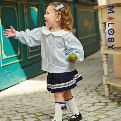Ensemble habillé 2 pièces Chemise + Jupon plissé enfant fille -Bleu