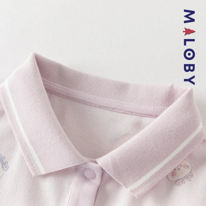 Robe polo motifs fantaisie enfant fille -Blanc/ Rose
