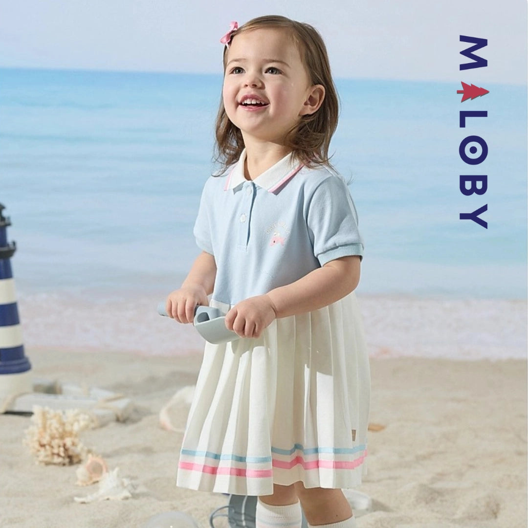 Robe polo manches courtes enfant fille- bleu ciel