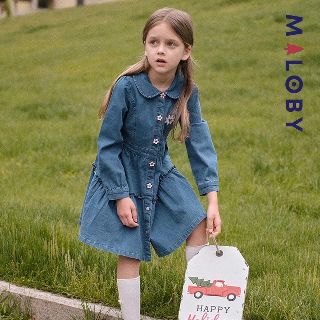 Robe en Jean manches longues enfant fille - bleu denim