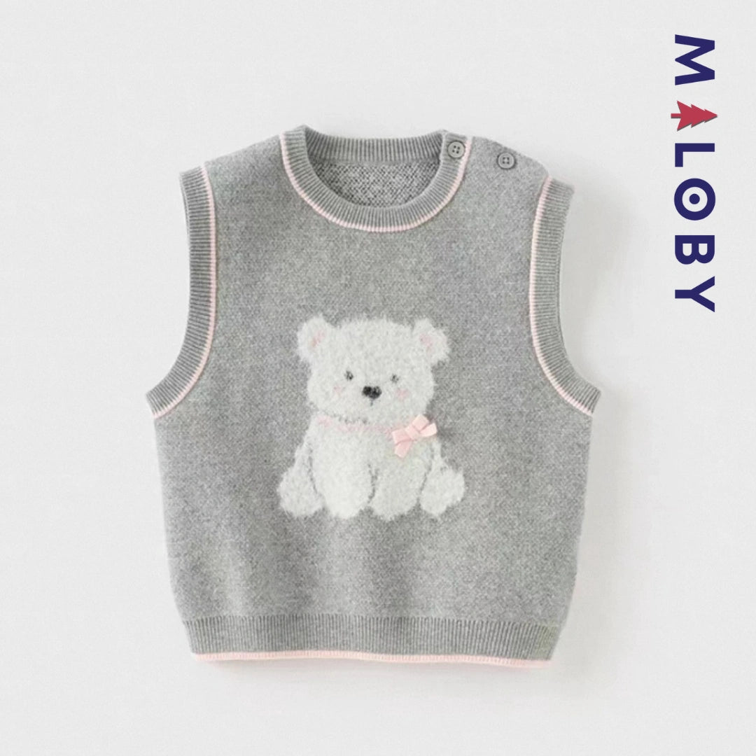Gilet tricoté sans manches enfant fille -Gris -robes et ensembles pour filles, bébés et garcons - MALOBY