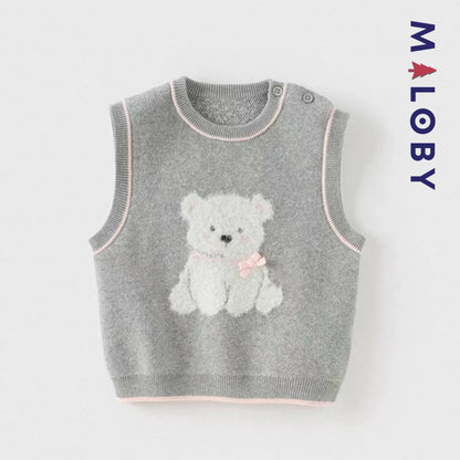 Gilet tricoté sans manches enfant fille -Gris -robes et ensembles pour filles, bébés et garcons - MALOBY