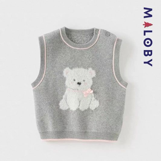 Gilet tricoté sans manches enfant fille -Gris -robes et ensembles pour filles, bébés et garcons - MALOBY