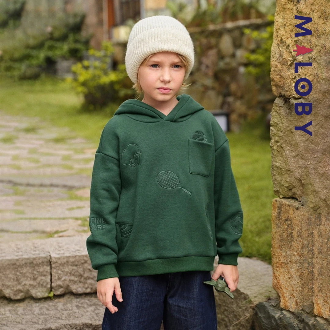 sweat à capuche doublé sherpa enfant garçon- vert