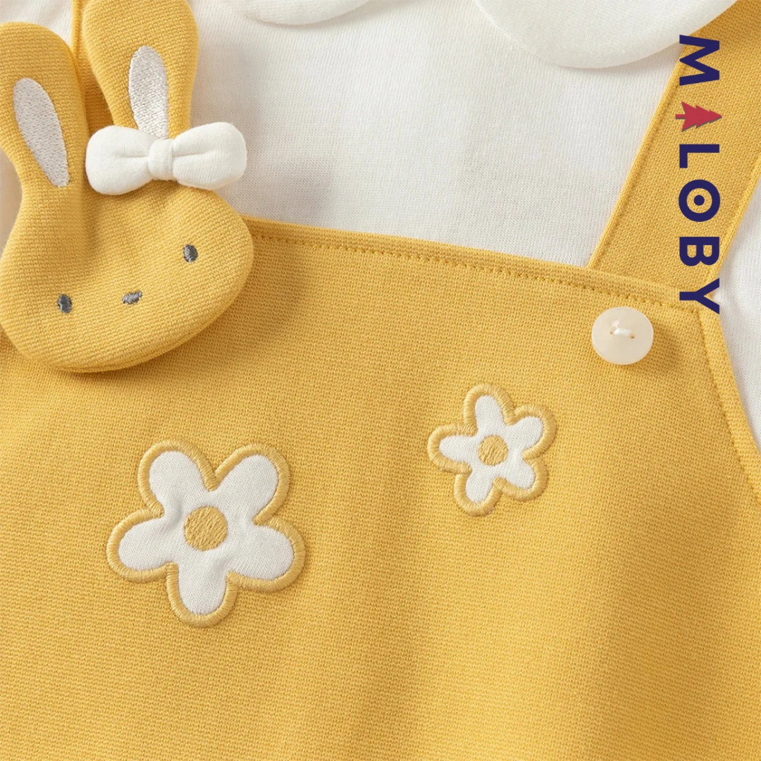 Robe bi-matière effet 2 en 1 enfant fille- Jaune -robes et ensembles pour filles, bébés et garcons - MALOBY
