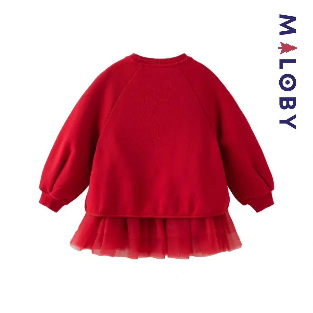 Robe sweat-shirt bi-matière motif Minnie enfant fille -Rouge -robes et ensembles pour filles, bébés et garcons - MALOBY