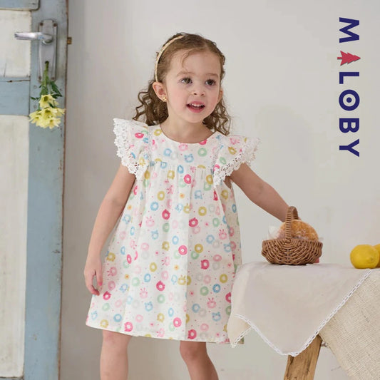 Robe d'été imprimée enfant fille -blanc imprimé -robes et ensembles pour filles, bébés et garcons - MALOBY