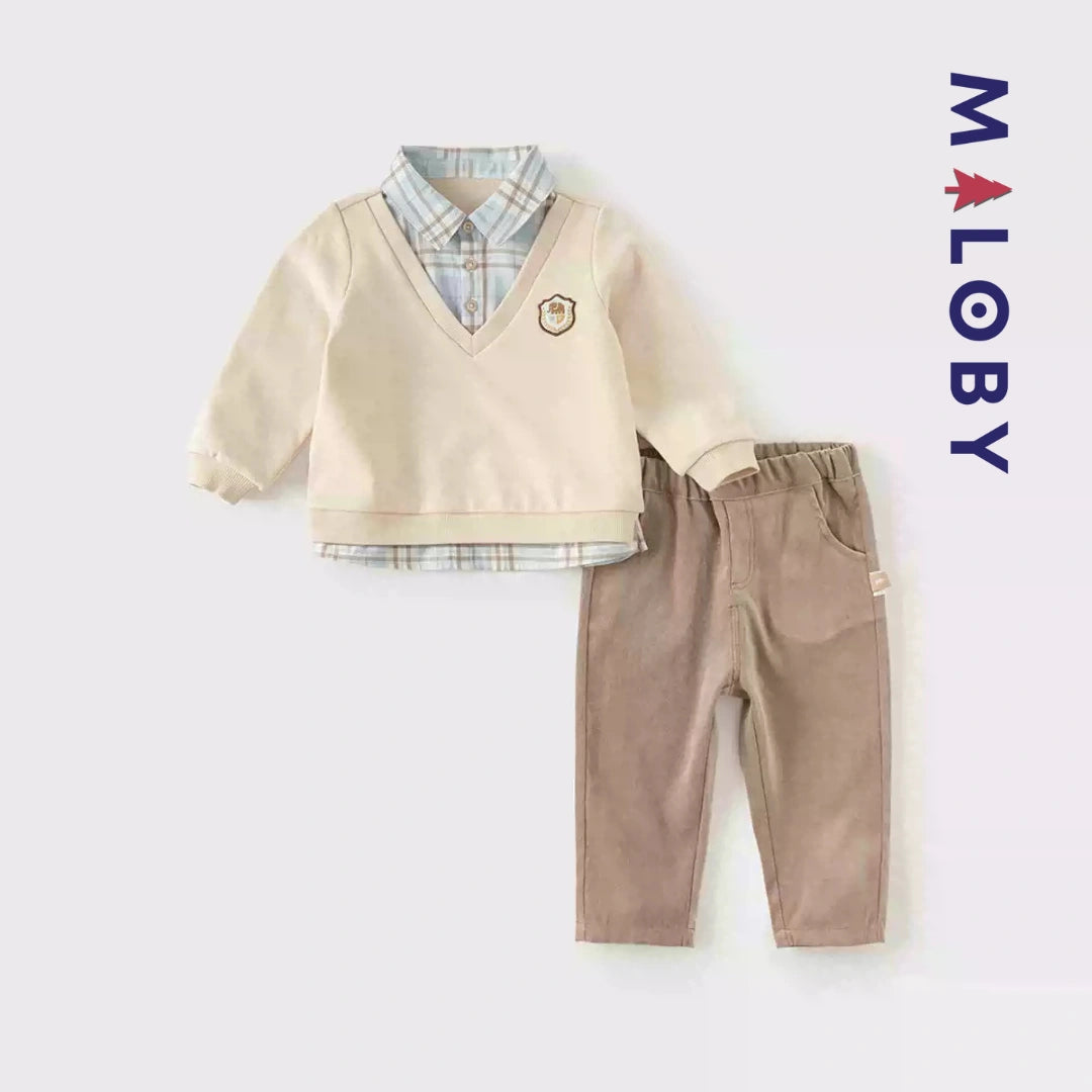 Ensemble habillé pull +pantalon enfant garçon - beige -robes et ensembles pour filles, bébés et garcons - MALOBY