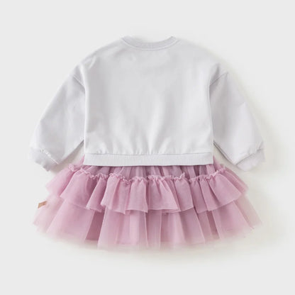 Robe Effet 2-en-1 Sweat et Tulle enfant fille –Violette