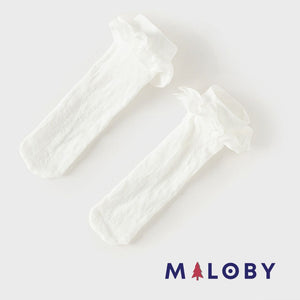 Paire de chaussettes hautes motif fraise enfant fille- Blanc -robes et ensembles pour filles, bébés et garcons - MALOBY