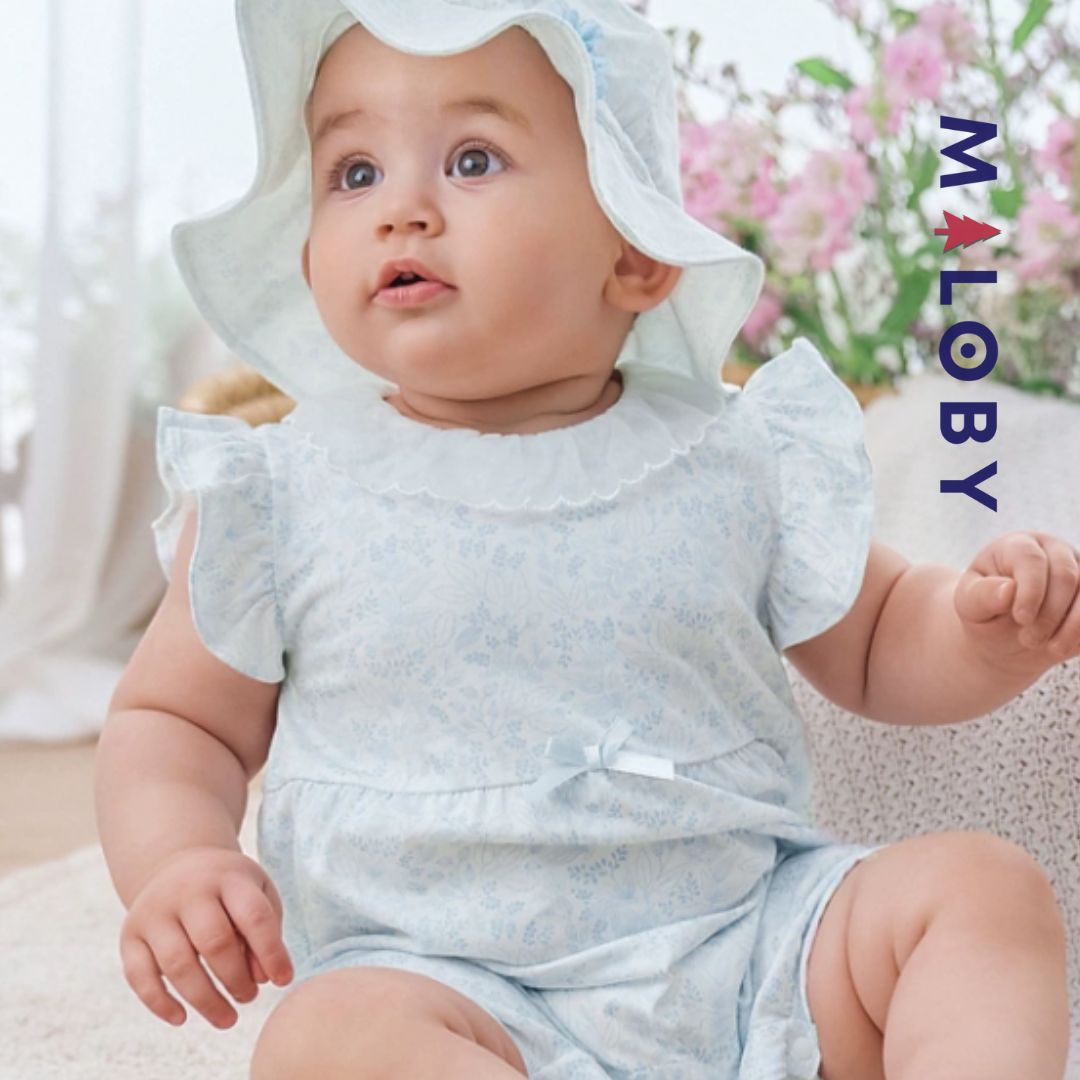 Ensemble combinaison +chapeau bébé fille - blanc/bleu -robes et ensembles pour filles, bébés et garcons - MALOBY