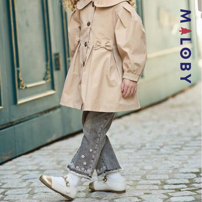 Pantalon jean évasé brodé enfant fille –Gris