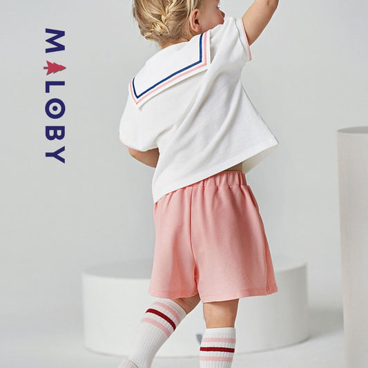 Ensemble Sweat et jupe short plissé -Blanc/Rose -robes et ensembles pour filles, bébés et garcons - MALOBY