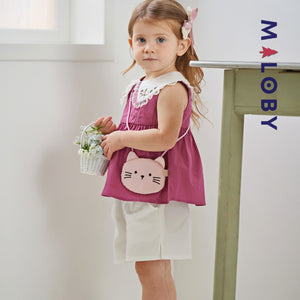 Ensemble fille blouse , short et sac - Rose -robes et ensembles pour filles, bébés et garcons - MALOBY