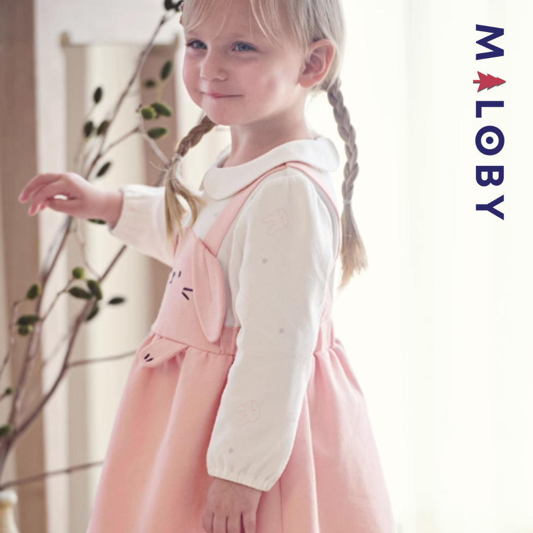 Robe bi-matière effet 2 en 1 enfant fille- rose