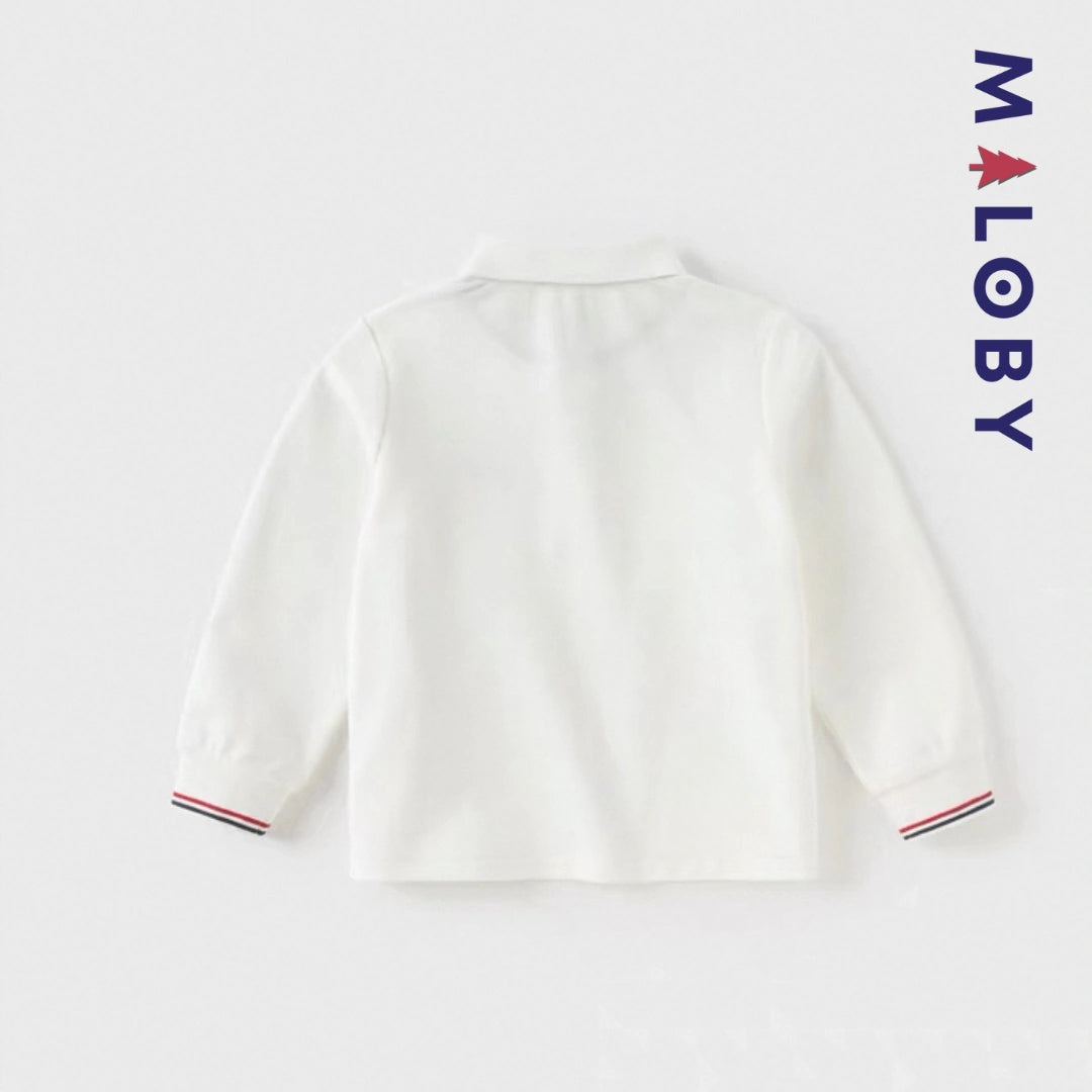 Polo manches longues motif fantaisie enfants garçon -Blanc -robes et ensembles pour filles, bébés et garcons - MALOBY