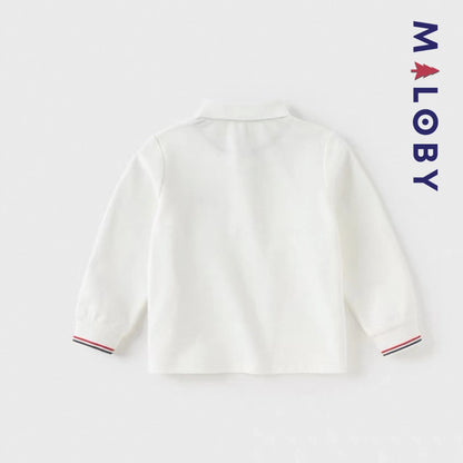 Polo manches longues motif fantaisie enfants garçon -Blanc -robes et ensembles pour filles, bébés et garcons - MALOBY