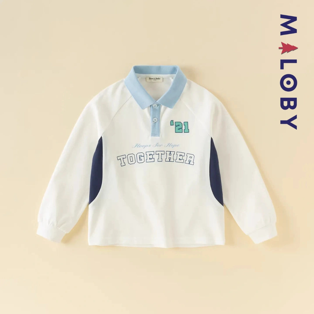 Polo manches longues enfants garçon- Blanc -robes et ensembles pour filles, bébés et garcons - MALOBY
