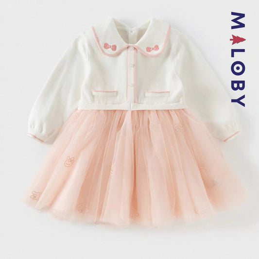 Robe cérémonie en maille et en tulle enfant fille - Rose